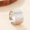 Wide Band Adjustable Stainless Steel Ring, Vintage 18k Gold Geometric Design for Women