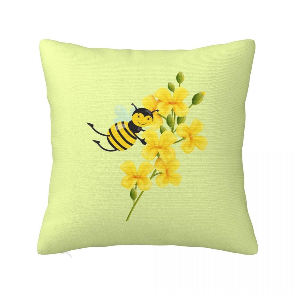 Bumble Bee With Honeycomb And Flowers Square Pillowcase Cushion Cover Pillow Case Throw Pillow Cover for Home Sofa Living Room