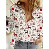 Christmas Women's Wear Casual Relaxed-Fit Button-Down Shirt Christmas Tree And Santa Claus Print Stylish Collared Shirt