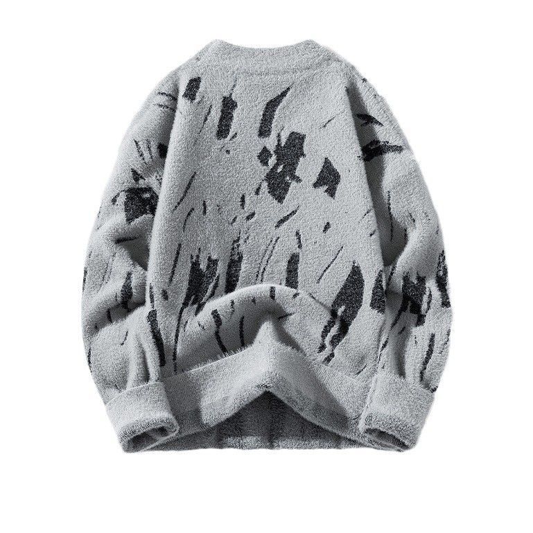 Men's Winter Faux Mink Sweater: Thick, Warm, Round-Neck Knit Base Layer for Fall and Winter