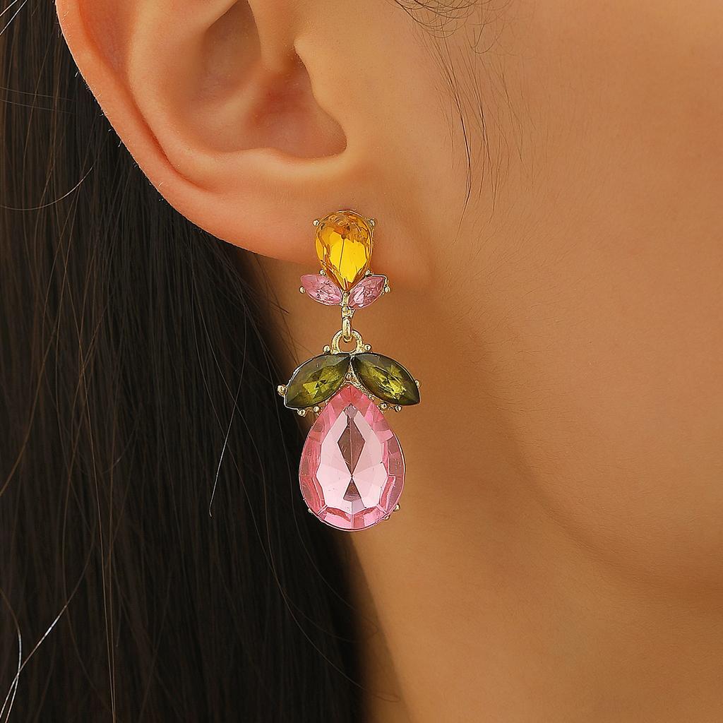 High quality light luxury fashion atmosphere color zircon flower water drop pendant earrings necklace set fresh and sweet jewelry