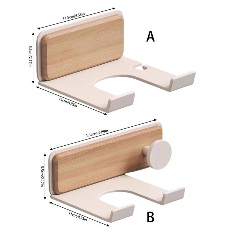 Bathroom Hair Dryer Stand Wall Mounted Hairdryer Holder Hair Tool Organizers Rack Solid Wood Hair Blow Dryer Shelf