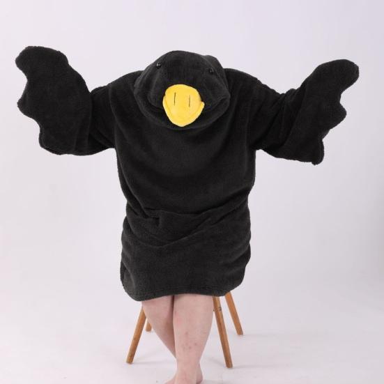 1 set Gåsfiltshoodie, Unisex Tecknad Pyjamas Set, Överdimensionerad Mjuk Varm Bodysuit med Gul Näbb Design, Vinterfest Sovkläder för Vuxna Barn
