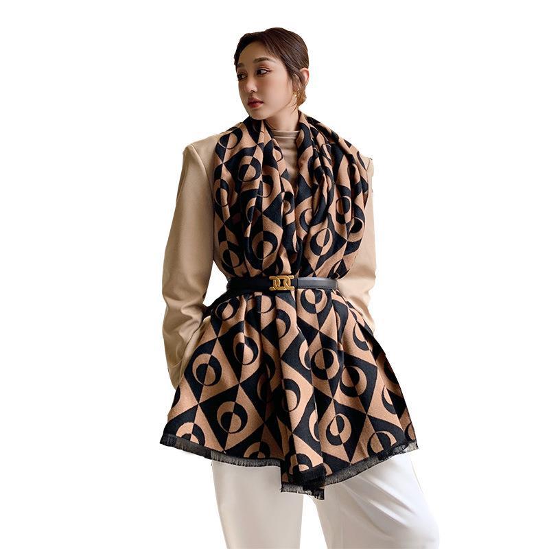 New imitation cashmere scarf for women Korean version black and white fashionable  warm thickened cold proof air-conditioned, tasseled shawl
