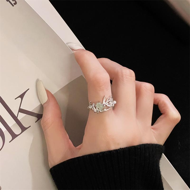 Imitation Chalcedony Open Ring Rabbit Personality Kitten Niche Design Light Luxury High-End Ring