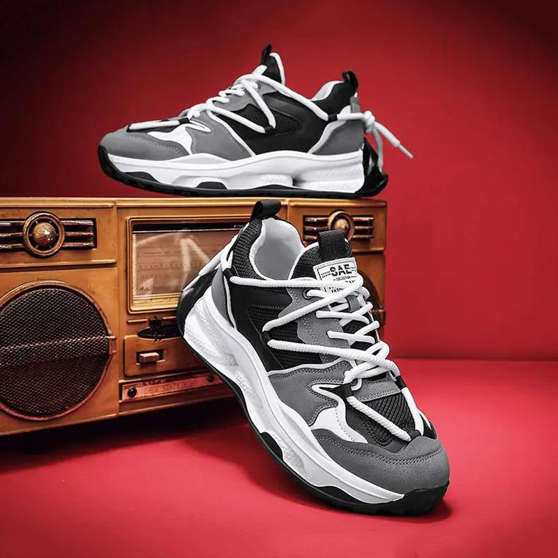 Fashion Mixed Color Men's Casual Shoes Texture Comfortable Lace-up Sneakers Non-slip Shock-absorbing Outdoor Male Sports Shoes