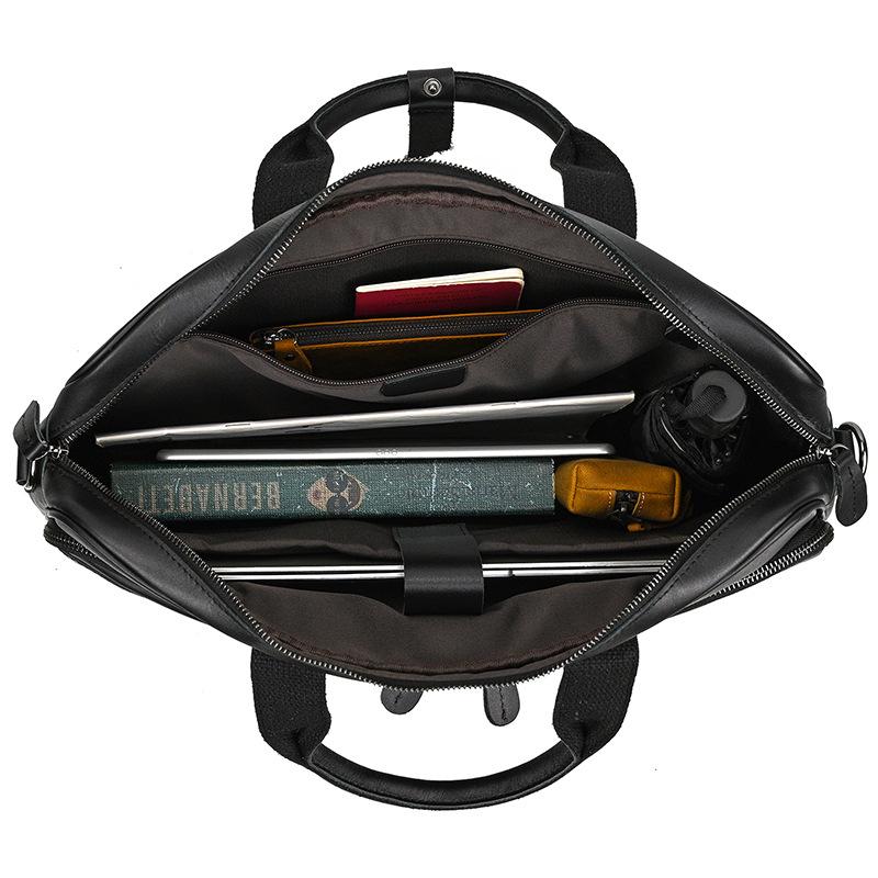 Leather Briefcase 16-Inch Men'S Business Handbag Commuter Shoulder Messenger Bag First Layer Cowhide Black