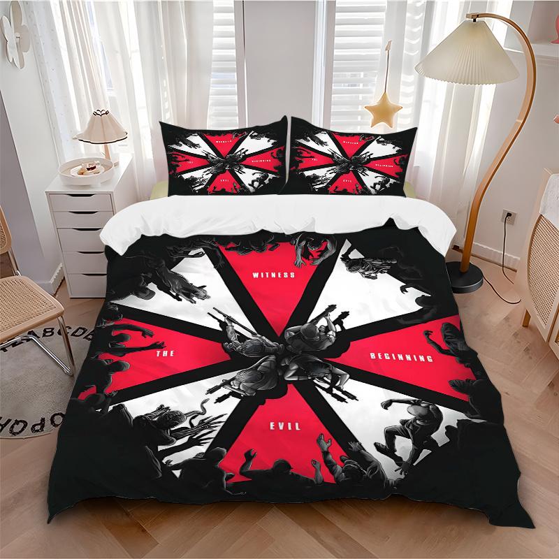 3pcs Resident Evil Printed Duvet Cover Set (1 * Cover+2 * Pillowcase, Without Core), Suitable for Home Bedroom,