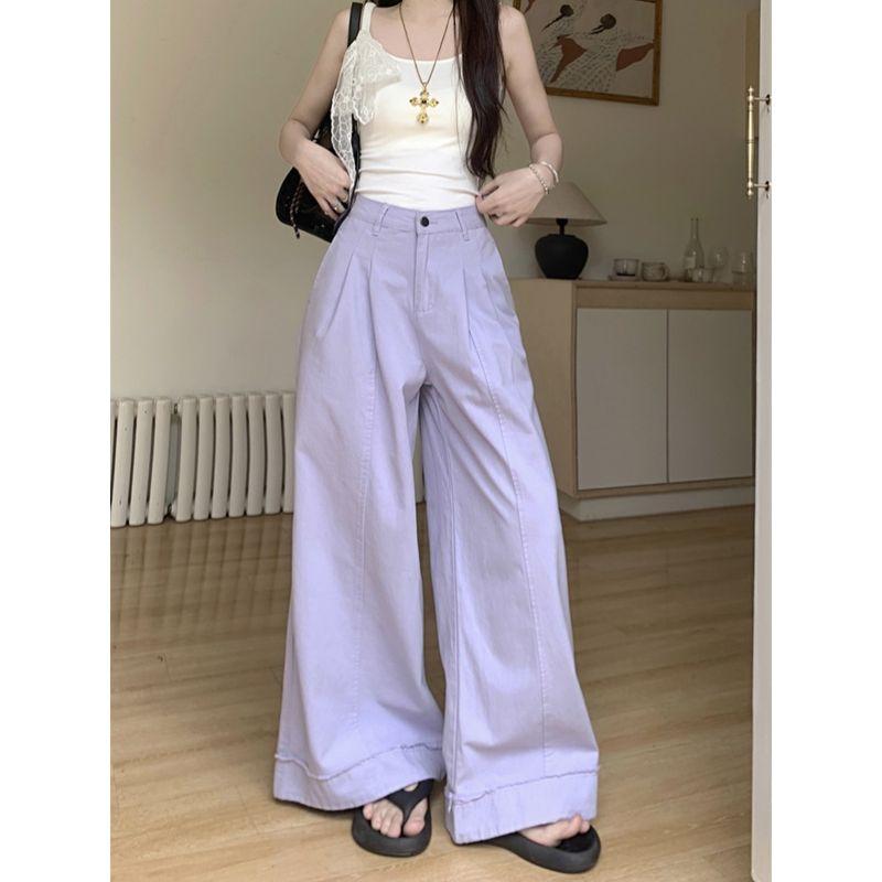 Kumikumi Idle Style Purple Casual Pants Loose Pants Women Fall High Waist Baggy Straight Trousers Mop Pants Pants