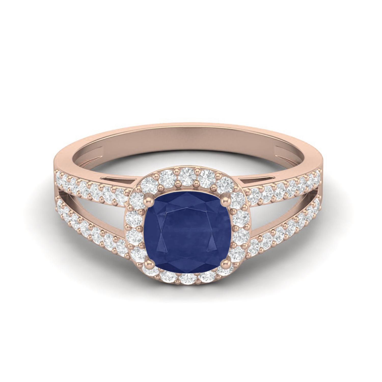 1.67 Cts Cushion Blue Sapphire 925 Sterling Silver Rose Vermeil Solitaire Accent Women Wedding Ring