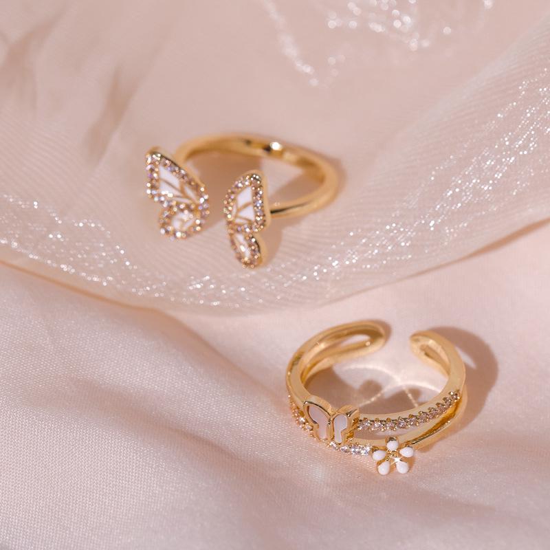 2025 Trendy White Mother of Pearl Butterfly Ring Set: High-End, Niche Design Open Index Finger Ring for Women