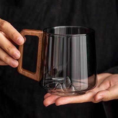 1/2pcs Glass Wood Single-layer Cup High Borosilicate Pyrex Tea Cup Large Capacity Drinking Water Coffee Cup