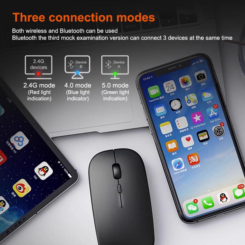 Portable Wireless Mouse Bluetooth-Compatible 2.4Ghz Dual Modes Computer Wireless Mice Mute For Pc Xiaomi Pad Laptop Macbook