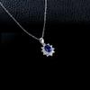 S925 Sterling Silver Women's Sunflower Pendant Necklace with Oval Blue Sapphire and Diamond Accents, Classic Diana Style.
