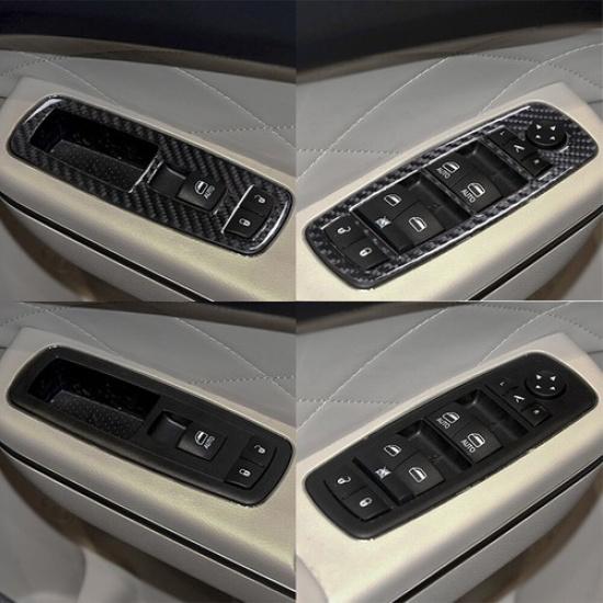 4Pcs For 2015-Up Chrysler 300 Carbon Fiber Interior Window Control Cover Trim