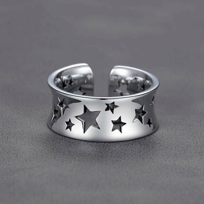 New Arrival Retro Concave Hollow Stars 925 Sterling Silver Personality Fashion Temperament Exquisite Opening Rings TYB187