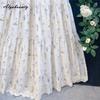 Prairie Chic Spring Summer Women Sweet Skirt Elastic Waist Floral Embroidery Midi A-Line Skirt Elegant Feminine Ladies' Fairy Skirt