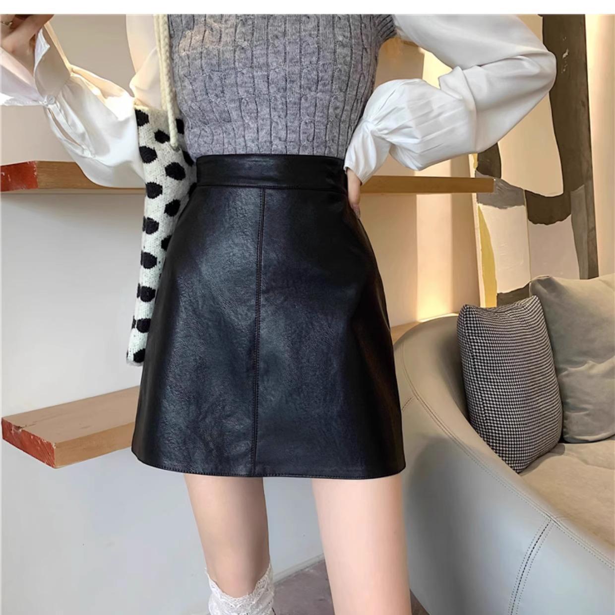 

Women s PU Leather High Waist A-Line Midi Skirt, Slimming Bodycon, Solid Color, Autumn/Winter 2023 Collection. Large чёрный