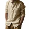 2026 Spring and Autumn Linen Shirt, Long Sleeve, Stand Collar, Breathable, Casual, Versatile Men's Shirt
