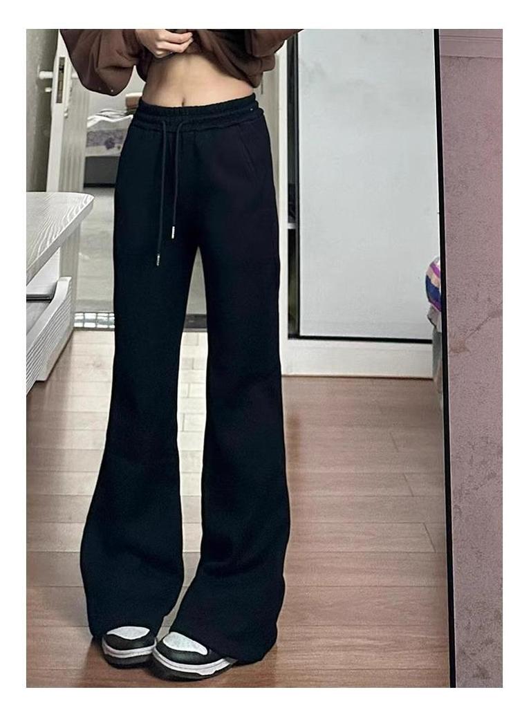High Waist Deep Grey Flare Pants - Petite Slimming Casual Sweatpants for Women