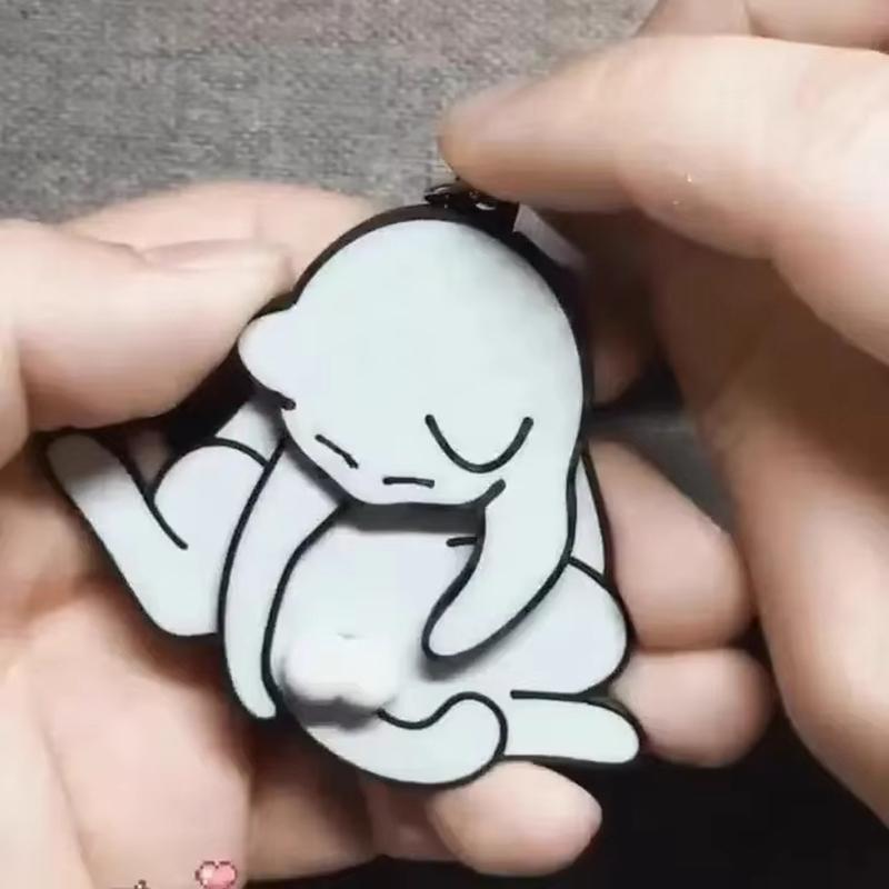 Acrylic Kawaii Cartoon Cat Keychain Pendant Funny Rotatable Pull Play Egg Cat Keyring Accessories for Backpack Decor Gift