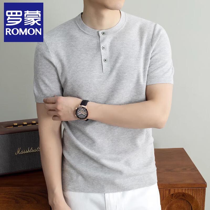 Romon Men's 2026 Summer Tencel Linen Blend Henley Knit T-Shirt