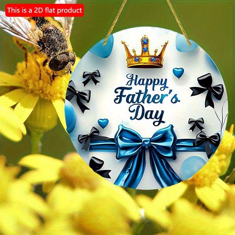 2d Flat 20*20cm Happy Father's Day Acrylic Wall Sign Round Blue Balloon, Crown Design with Black Bows, Wall Mounted Home Decor, Party Scene Decoration