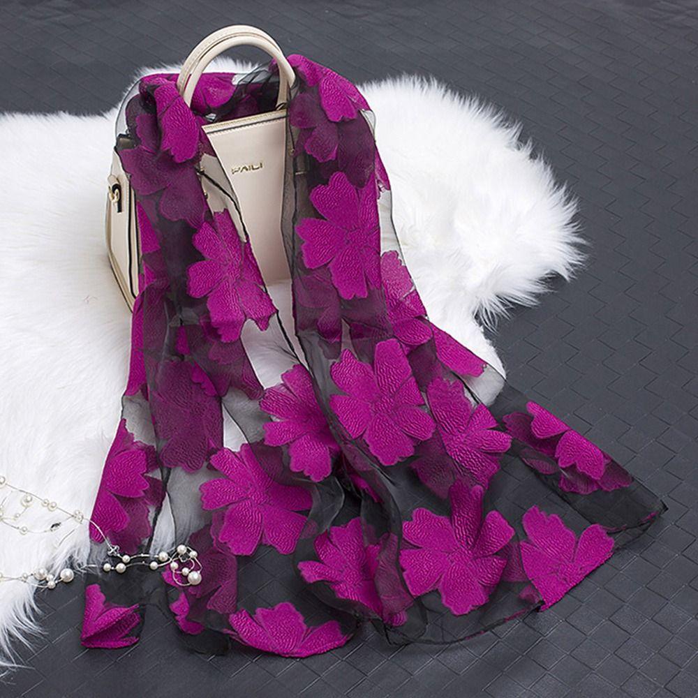 Summer Lightweight Silk Scarf Soft Organza Gauze Sheer Wrap Breathable Pashmina Women