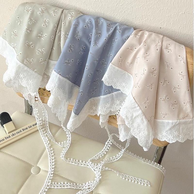Sweet Flower Triangle Hair Scarf Women Headband Trendy French Pastoral Lace Headwear Girls Scarves Summer Hair Accessories