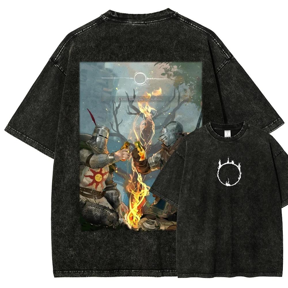 Dark Souls Lordo Sepolcrale Nito & Falò Lavaggio Vintage Oversize Unisex Streetwear T-shirt Donna e Uomo