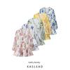 Kaslead New Women Clothes Western Style Fashion Simple Puff Sleeve Print V-neck Lantern Sleeve Dress