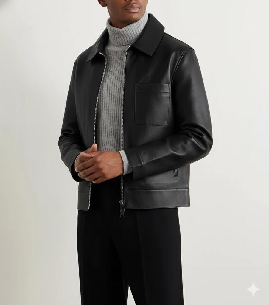 Handmade Biker Black Lambskin Leather Men's Jacket Genuine Soft Causal Fit Motorcycle