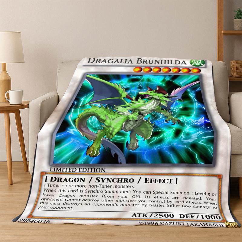 Anime Yu-Gi-Oh Monster Card Cartoon Flannel Blanket Soft Warm Blanket Throw Blanket for Bedroom Living Room Bed Picnic Kid