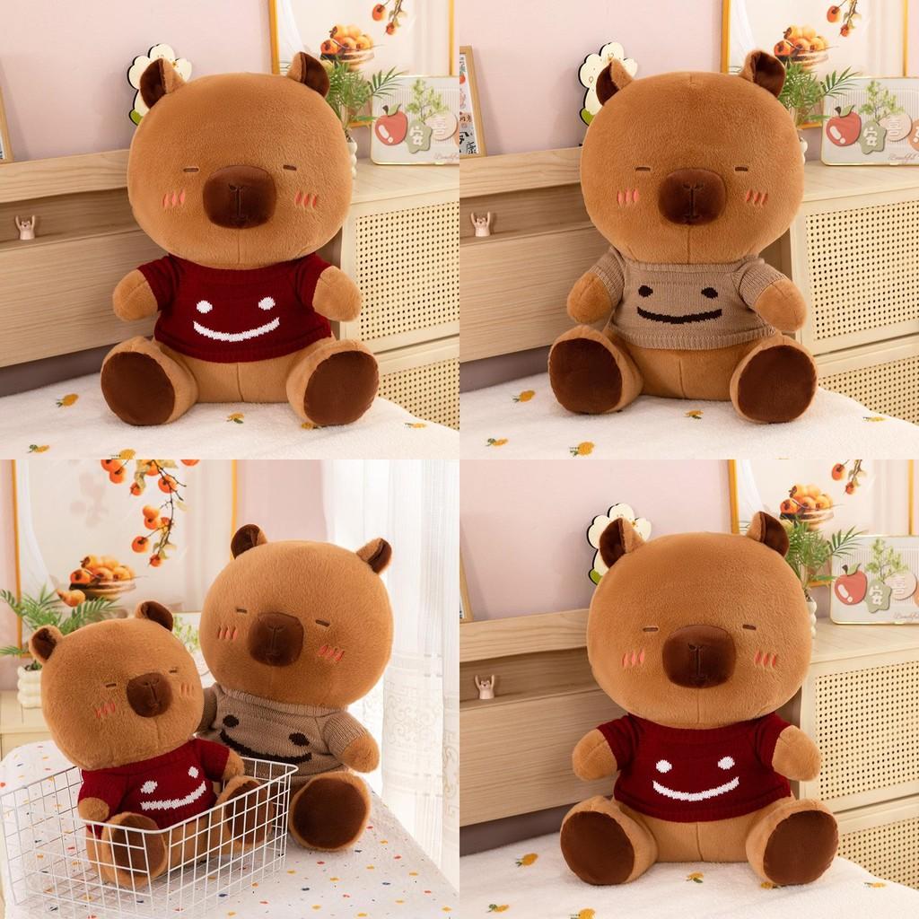 Smiling Red Sweater Capybara Plush Toy Soft Stuffed Animal Girls Gift Doll Kids