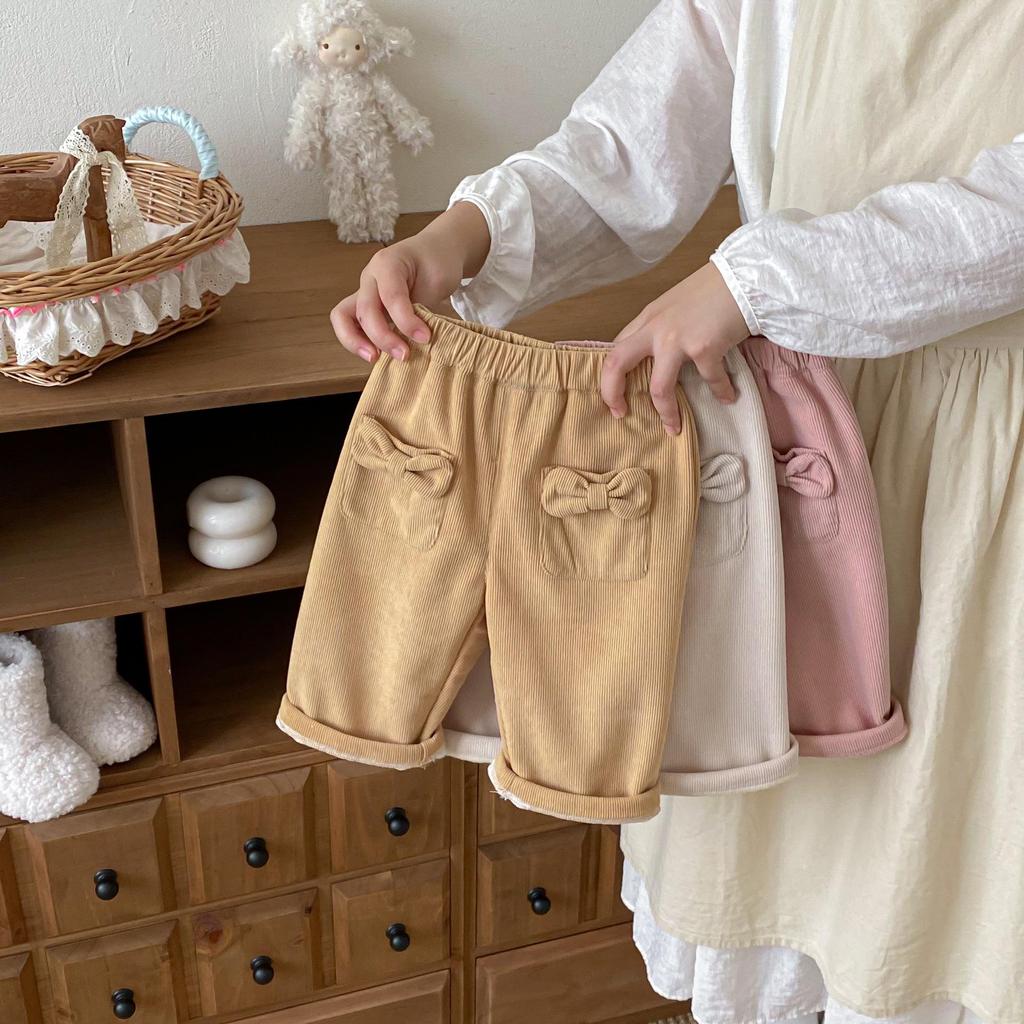 Pantaloni in Velluto a Coste con Fiocco da Ragazza - Stilosi Casual Invernali 2025