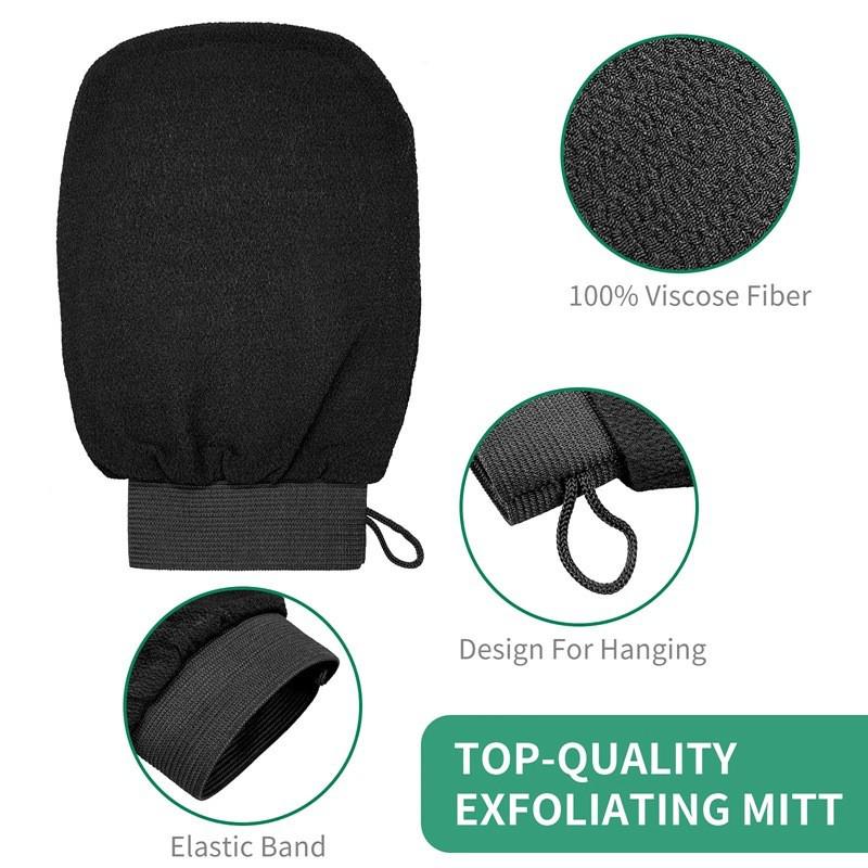 Black Double-Sided Exfoliating Mitt: Fine & Coarse Sand for Painless Mud Removal, Back Scrubbing, and Shower Massage.