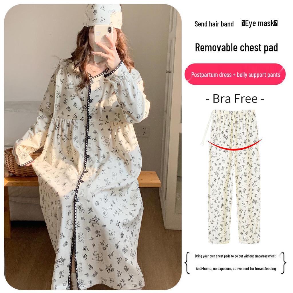 Plus Size Maternity Nightgown with Breast Pads for Postpartum, Spring, Summer, Autumn; Comfortable Labor Dress for Pregnant Women