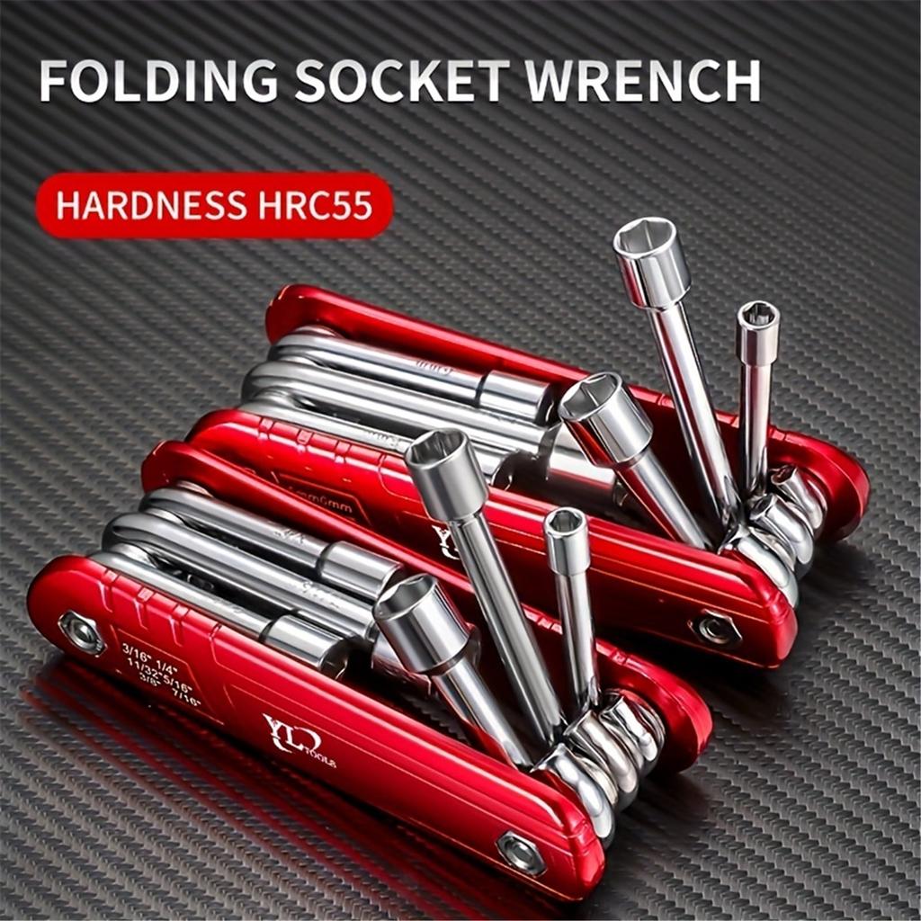 6 In 1 Folding Socket Wrench Set Multi Functional Portable Spanner Household Repair Hand Tool