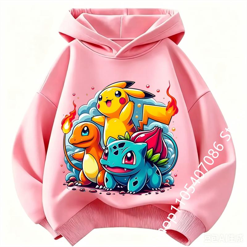 Felpa per Bambini Pikachu 2026 Nuovo Stile Felpa Sportiva per Ragazzi Felpa con Stampa Cartoni Animati per Ragazze Primavera-Autunno Maniche Lunghe Felpa Casual