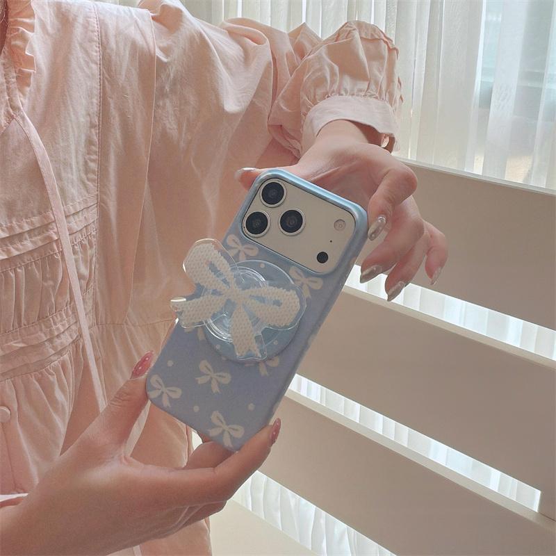 New Blue Bow Tie Magnetic Phone Case For iPhone 16 Pro 15 14 Pro Max 15 Promax Cover For Magsafe Stand Shockproof Cases Girl