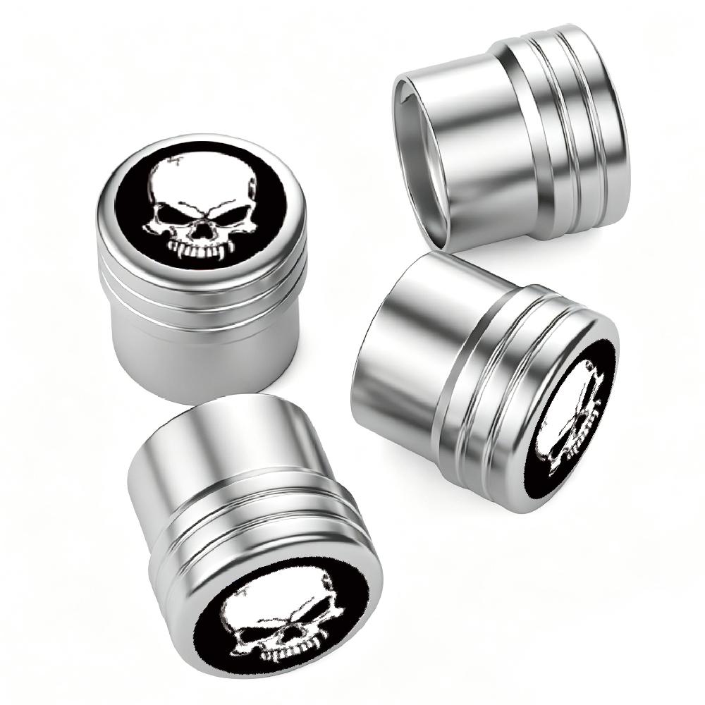 4PCS  Skull Tire Valve Stem Caps with O Rubber Ring Rustprood & Fade Resistant Metal Tire caps,Universal Fit for Cars/Trucks