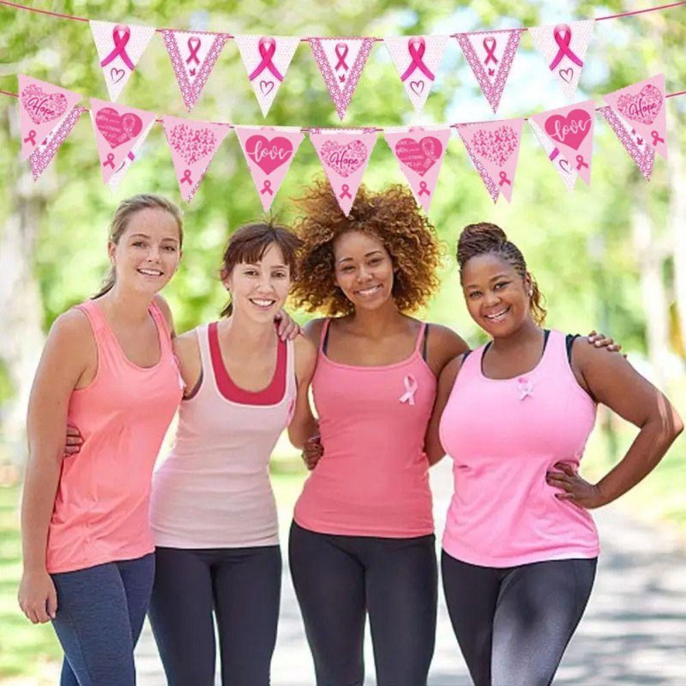 Paper Breast Cancer Backdrop Banner Single Side Breast Cancer Awareness Flag  Charity Activities