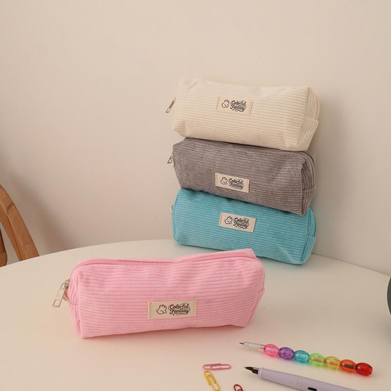 Pastel Corduroy Pen Bag With Slim Design For School And Office Use
