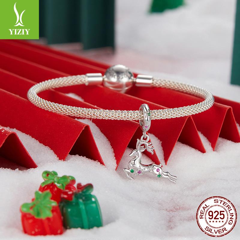 Yinziyun S925 Silver Reindeer Pendant Necklace - DIY Beaded Design