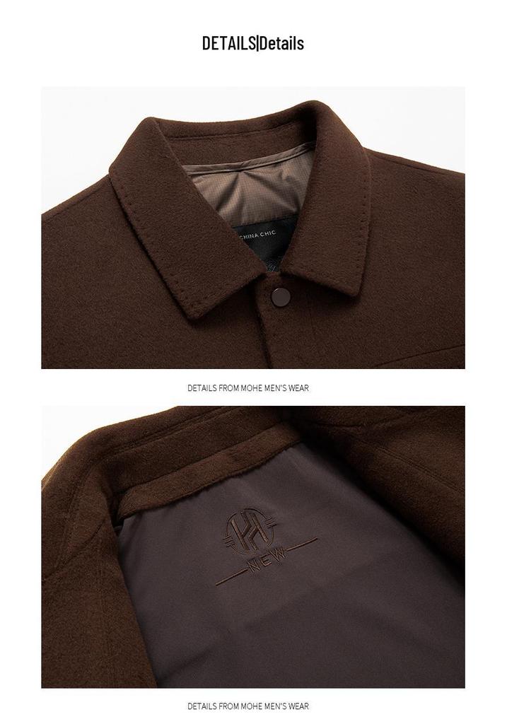 Men's Winter Double-Sided Wool Jacket with Cashmere Lapel and Down Liner - Middle-Aged Dad Style