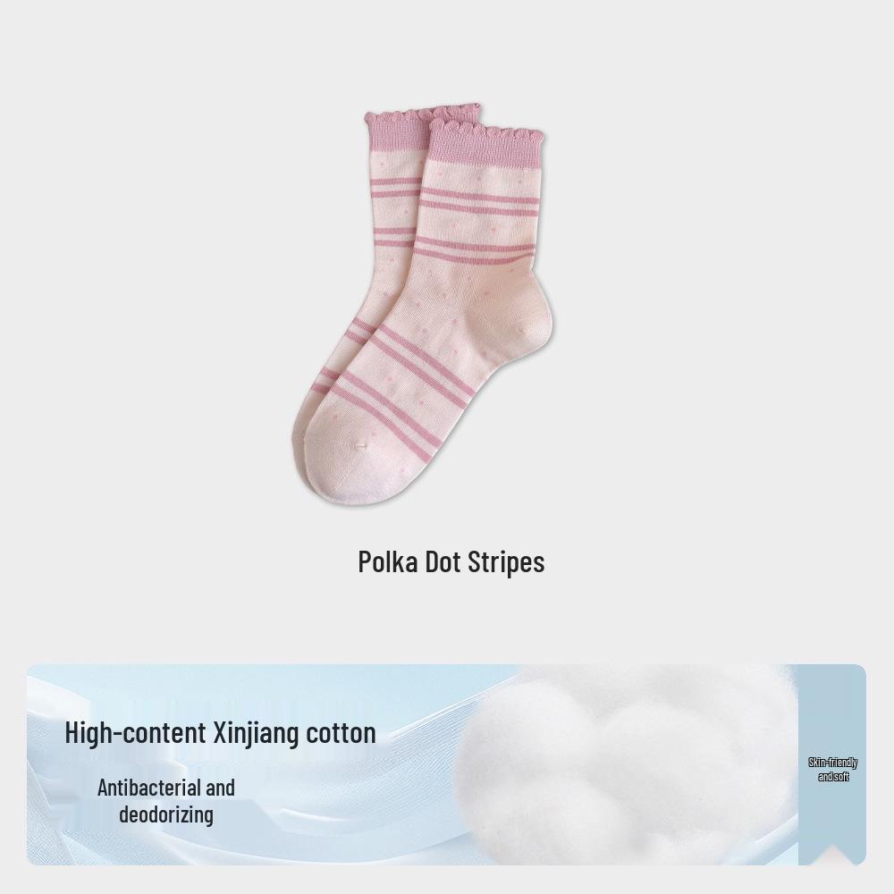 

Women s Mid-Calf Lace Cotton Socks - Antibacterial, High Elasticity, Fresh Spring & Autumn Style One Size Women [35-40]