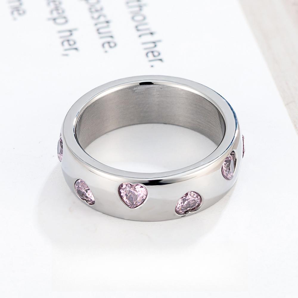 Love Zircon Powder Zircon Diamond Ring Women's Niche High-end Light Luxury Ring Titanium Steel Does Not Fade