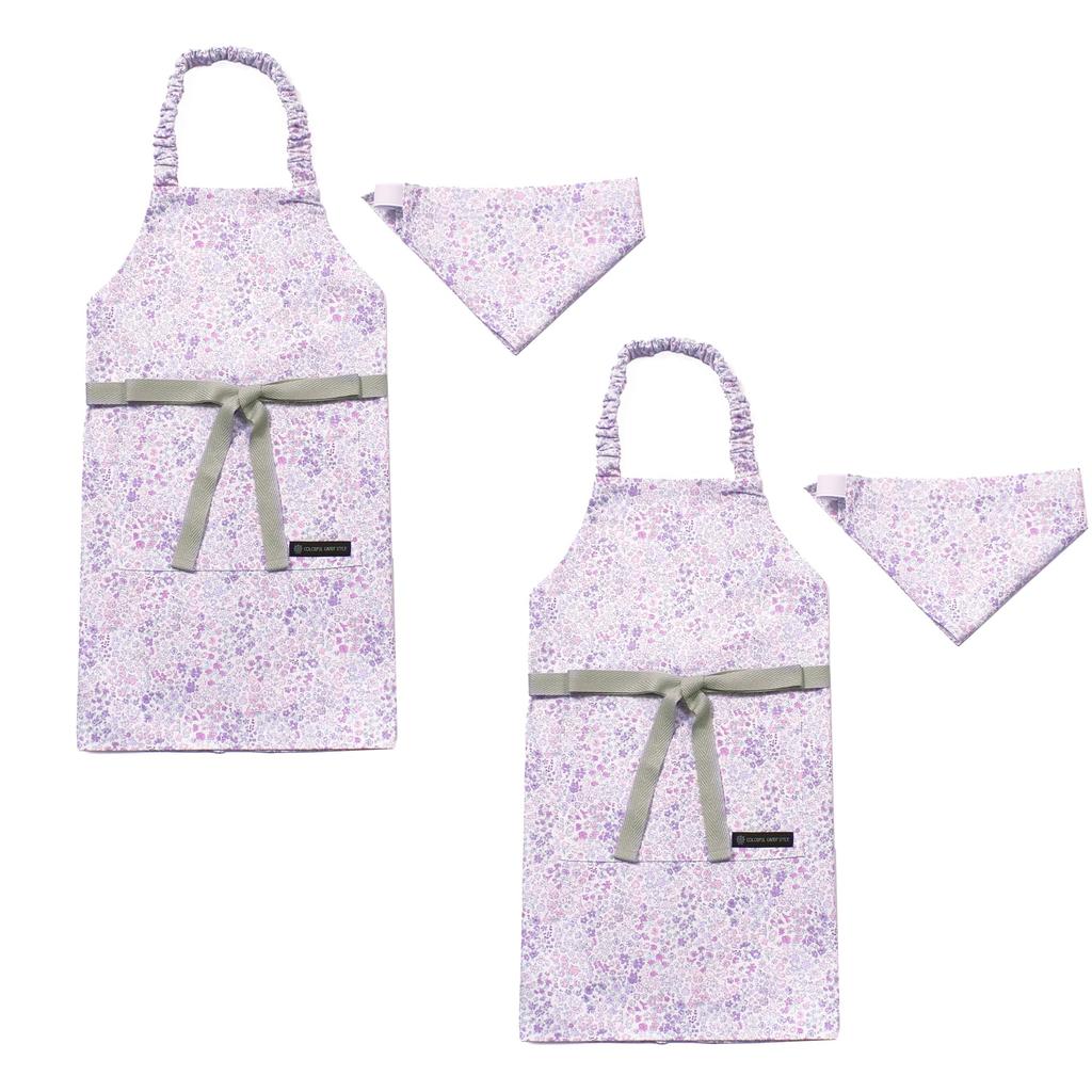 COLORFUL CANDY STYLE Apron Floral Mist Set of 2 Girls Cute Kids Apron Bandana Set Elastic Kids Apron Stylish Toddler Elementary School Cute Elementary