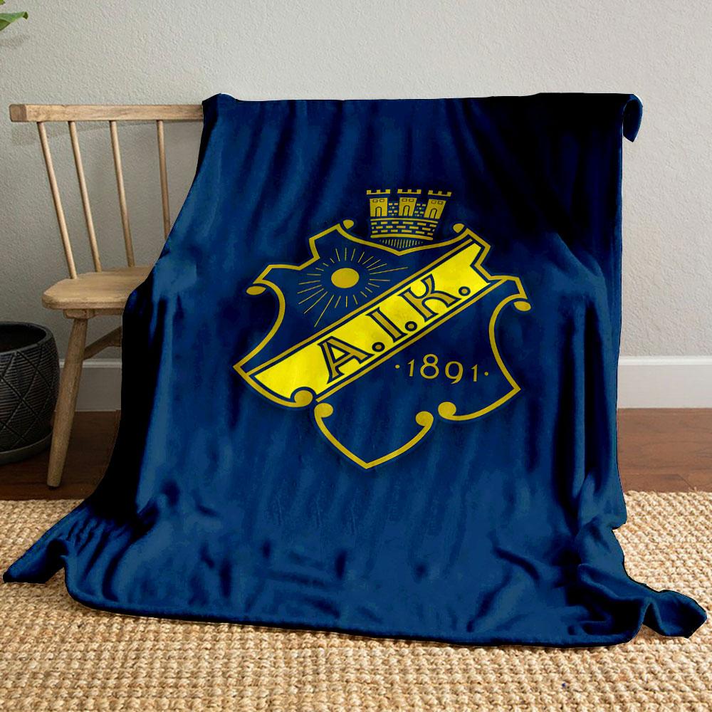 AIK Emblem with Castle and Sun Design Patterned Blanket, Flannel, Suitable for All Seasons, Home Decor, Warm and Cozy