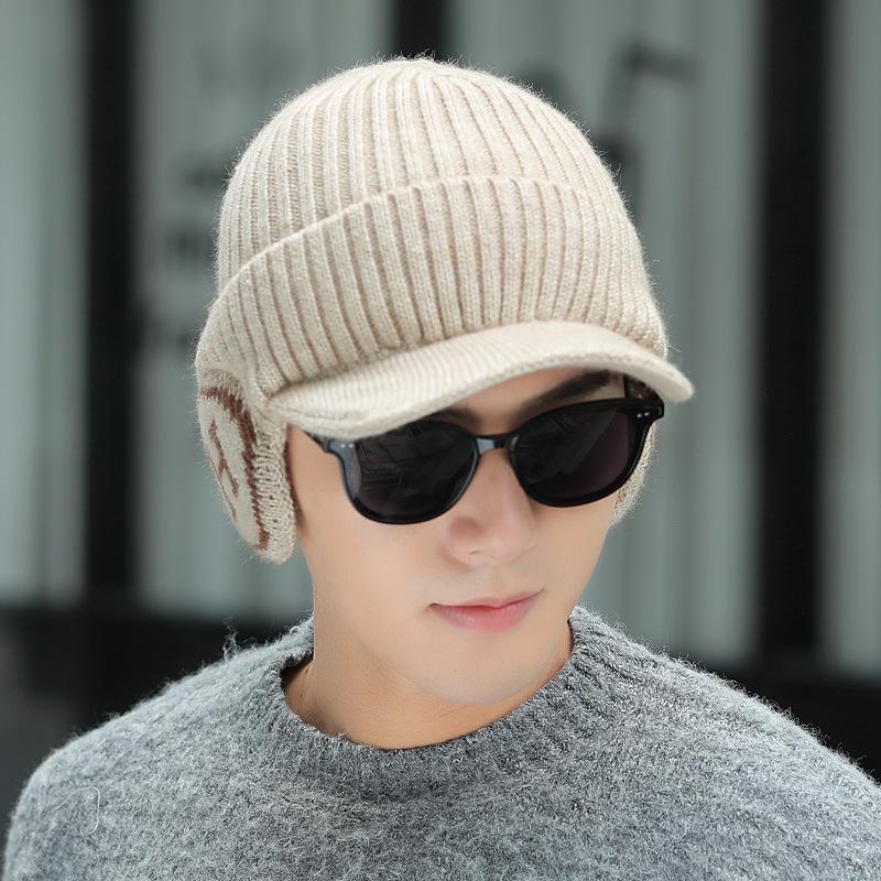 Hat Men's Thickened Warm Knitted Hat Autumn and Winter Plus Velvet Cold Proof Pullover Hat Cycling Earmuffs Men's Woolen Hat Versatile
